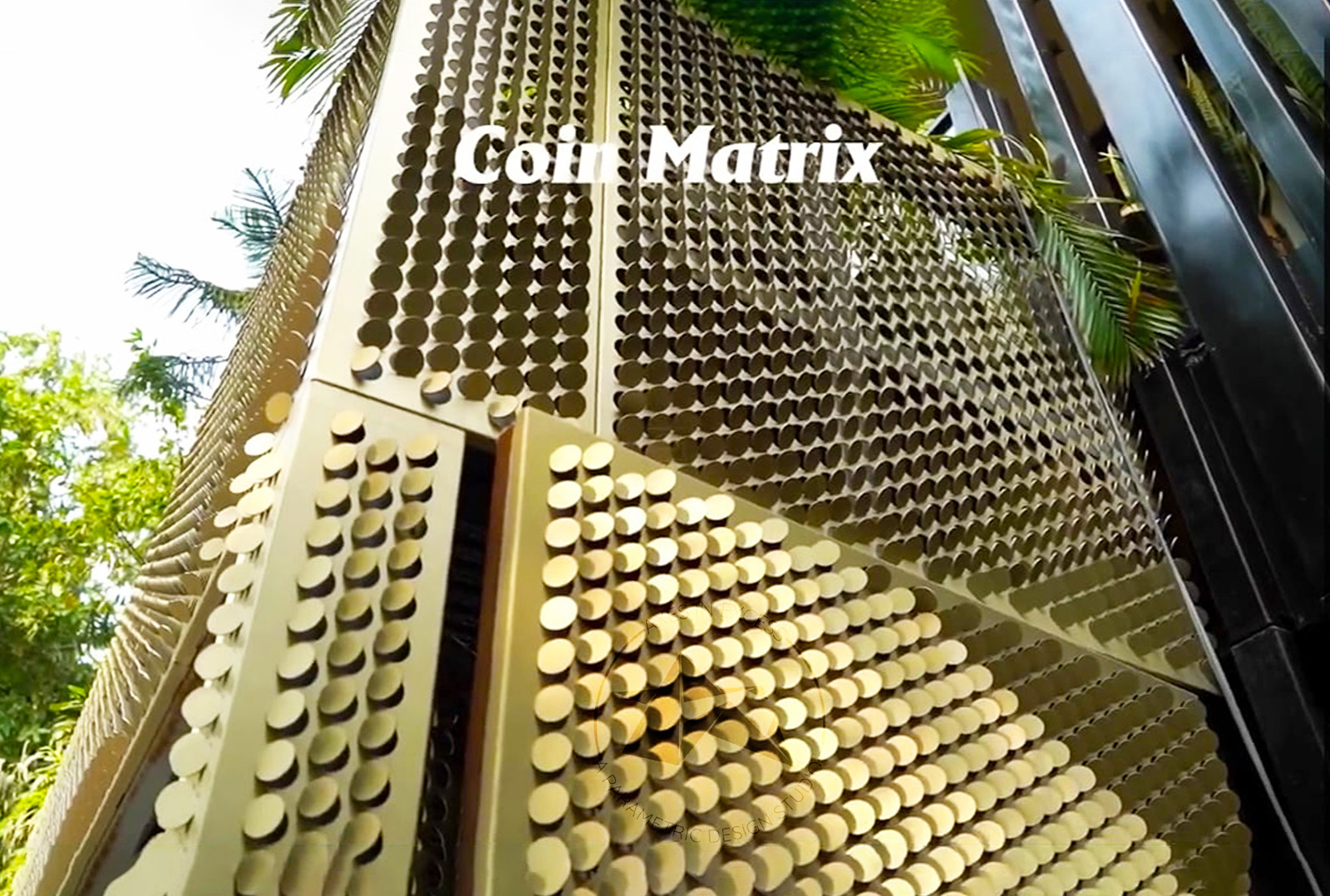 Elegant parametric architecture by Axes in Excess, enhancing the visual impact of spaces. coin matrix, metacoin, coin facade