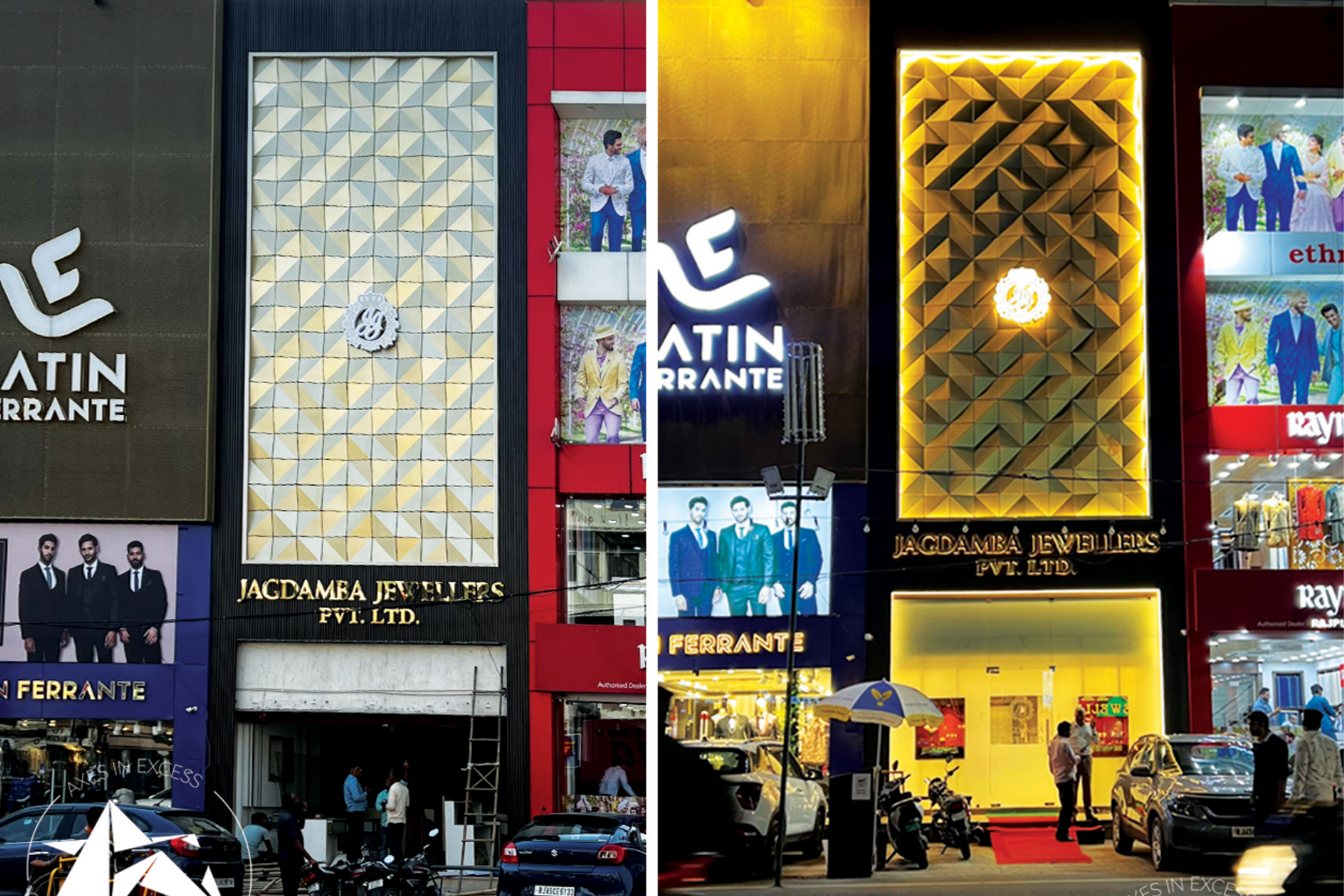 Aluminium Facade Cladding and Gold Metall elevation create by axes in excess in Jaipur. 