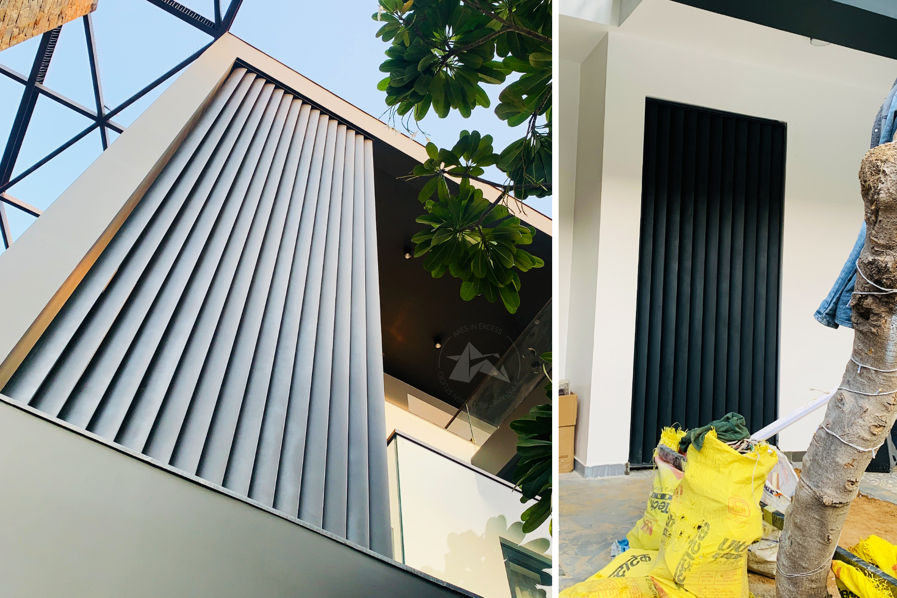 Aluminum louvres façade with unique patterns by axes in excess 