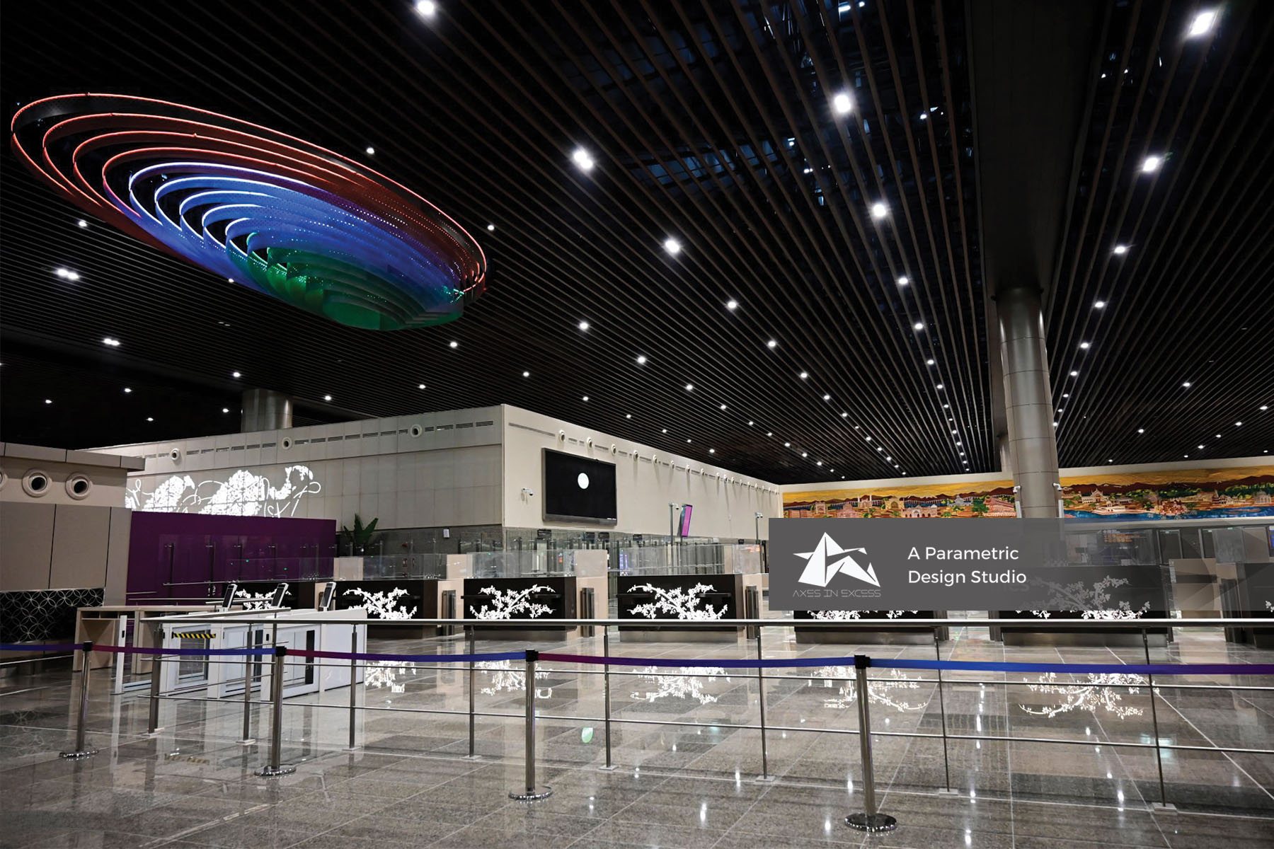 Airport Lucknow ceiling installation by axes in excess jaipur 