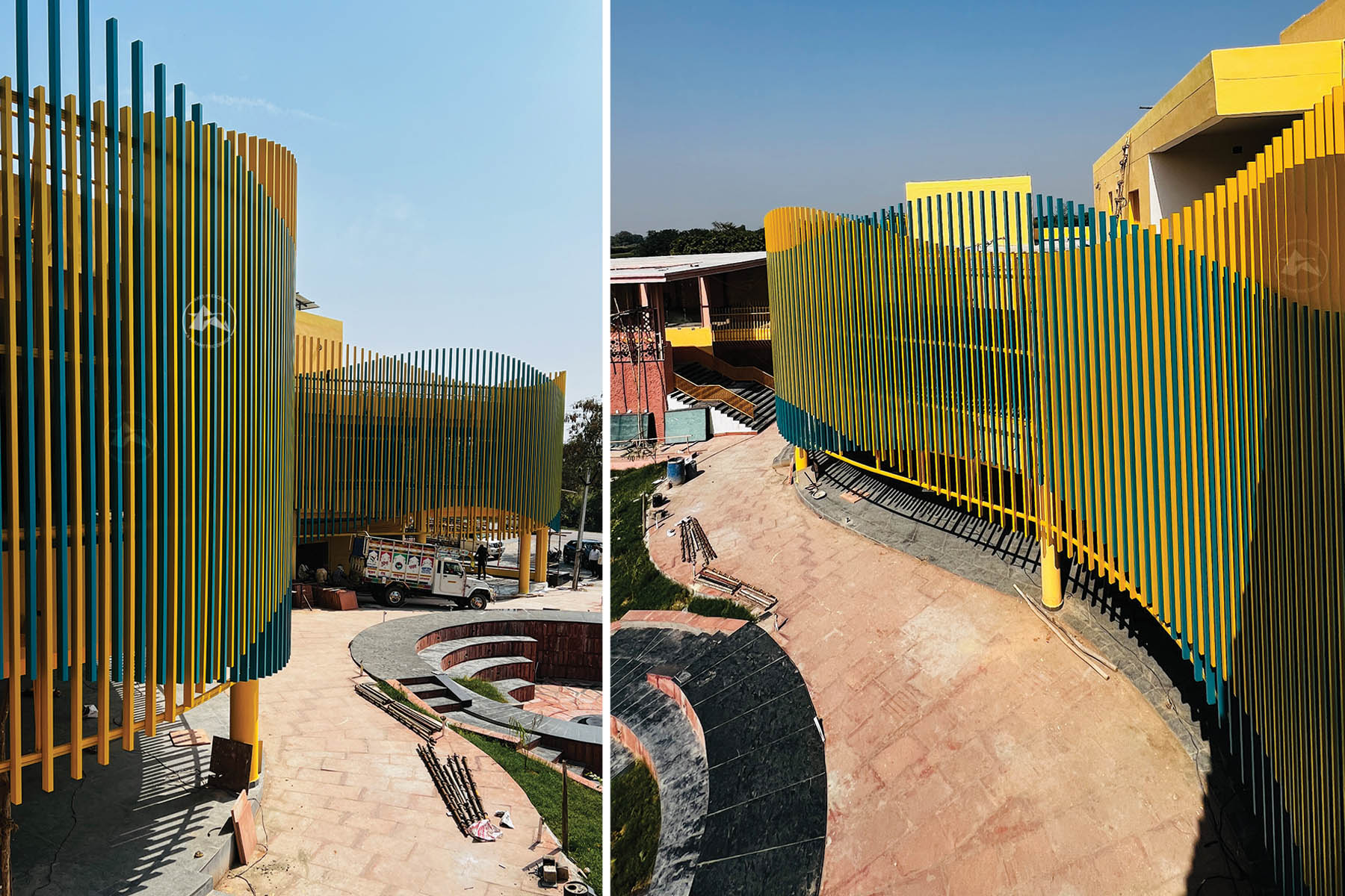 AXES IN EXCESS create a stunning A Parametric Aluminium Louvers metal facade in Uttar Pradesh