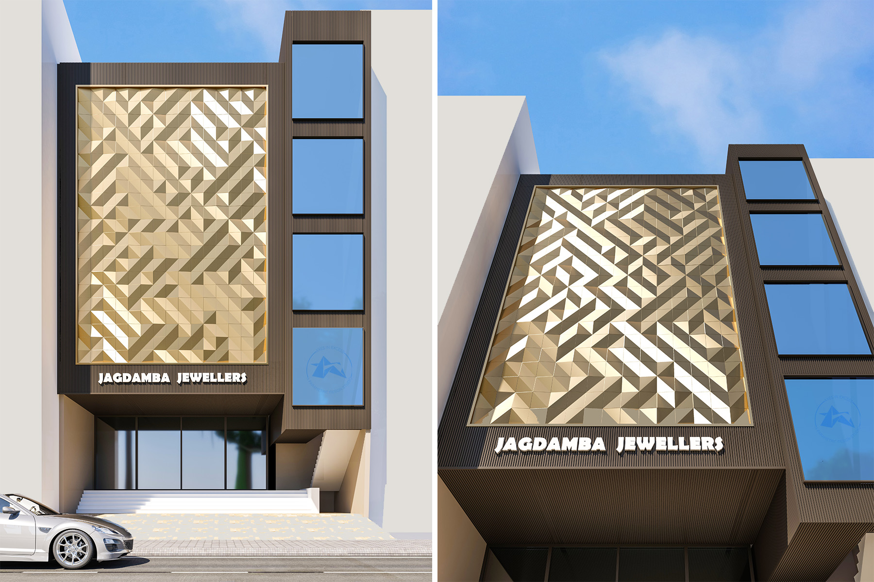 Jewellery Showroom Metal Facade in Gold Anodizing