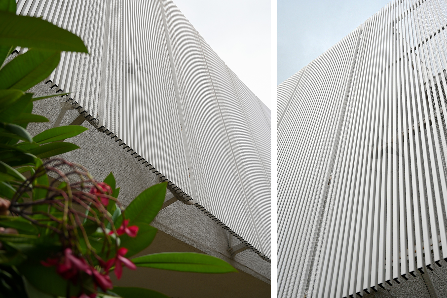 Custom aluminum louvres façade installation by axes in excess