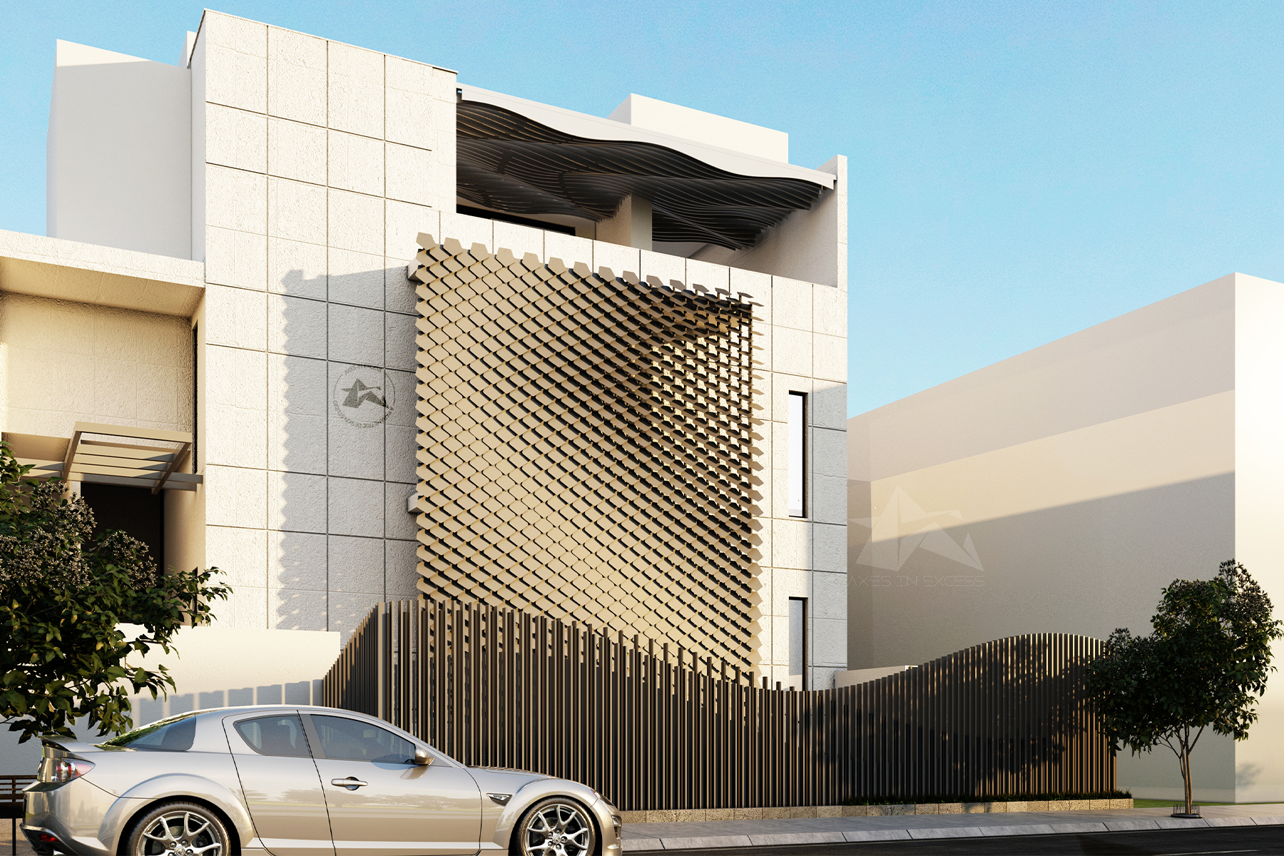 Dynamic parametric metal facade design by Axes in Excess, creating visually appealing and functional