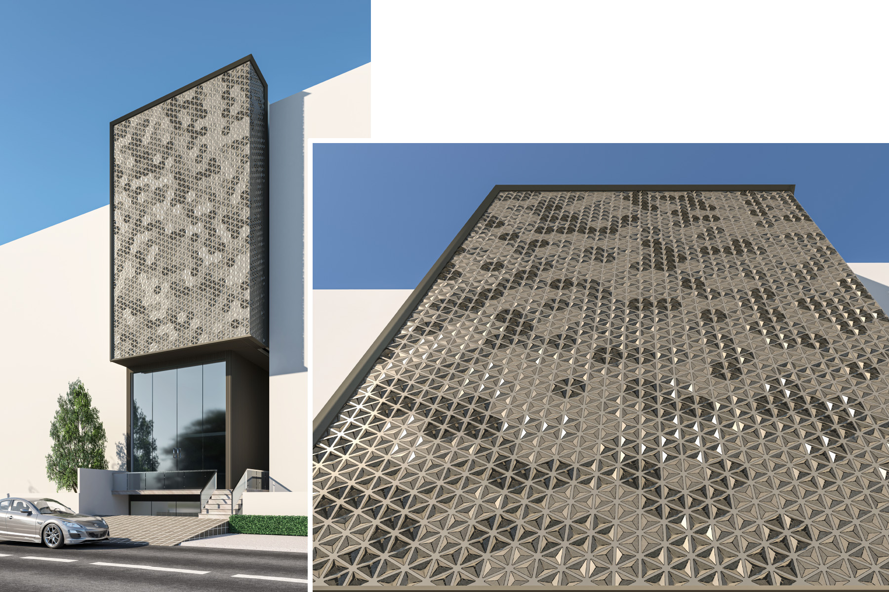 3D custom parametric metal facade by axes in excess